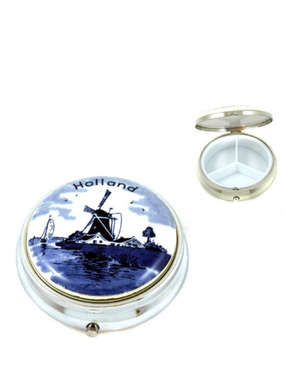 Delft Blue Holland Round Windmill Pill Box